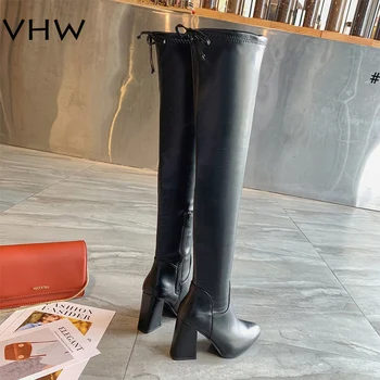 

2020 Fashion Thigh High Boots Women Winter Boots Women Black Fur Boots Over the Knee Boots Sexy High Heeled Black Leather Boots