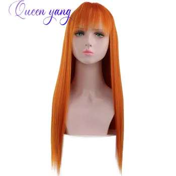

QUEENYANG 300g/pic Synthetic Long Straight Wigs for Black Women Cosplay Wigs With Bangs Heat Resistant Orange Halloween Wig