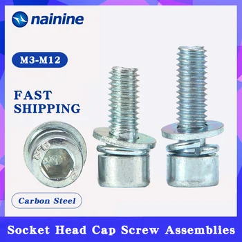 

10/20Pcs DIN912 M3-M12 Socket Head Cap Screw And Spring Washer And Plain Washer Assemblies HW345