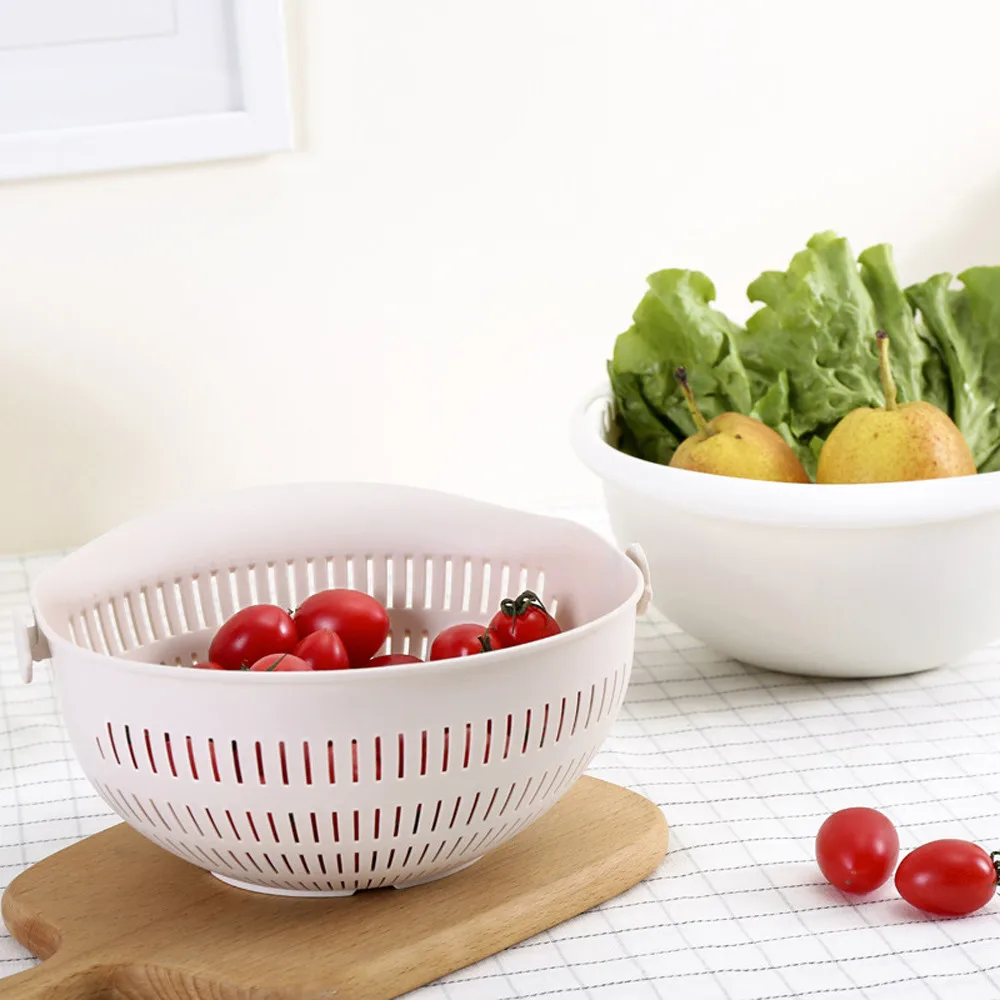 Кухонная двойная дренажная корзина, миска, пластиковая лапша, корзина для мытья овощей, портативная кухонная дуршлаг для фруктов, корзина для хранения# LR2