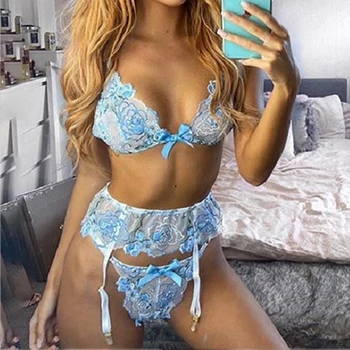 

Sexy Lingerie Set Women Push Up Underwear Bras Transparent Panty Set Sexy Lace Erotic Bralette Sets Sleepwear with Garter Belt