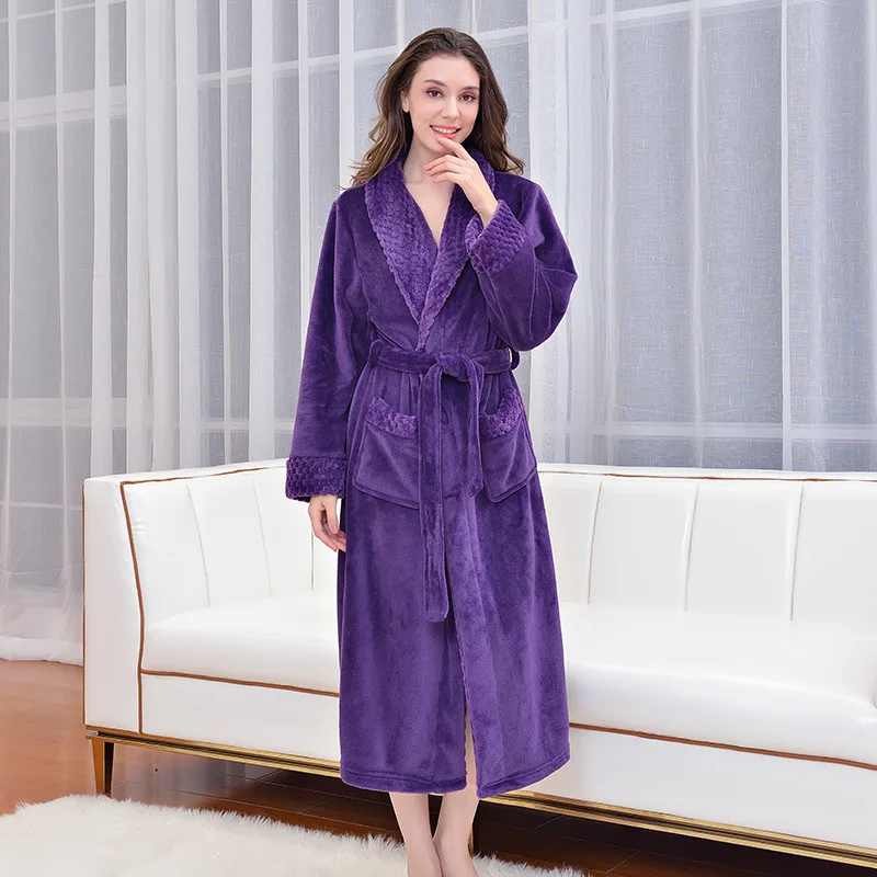 Очень длинный фланелевый Халат для влюбленных женщин и мужчин, толстый теплый осенне-зимний банный халат-кимоно одежда для невесты Ночная сорочка