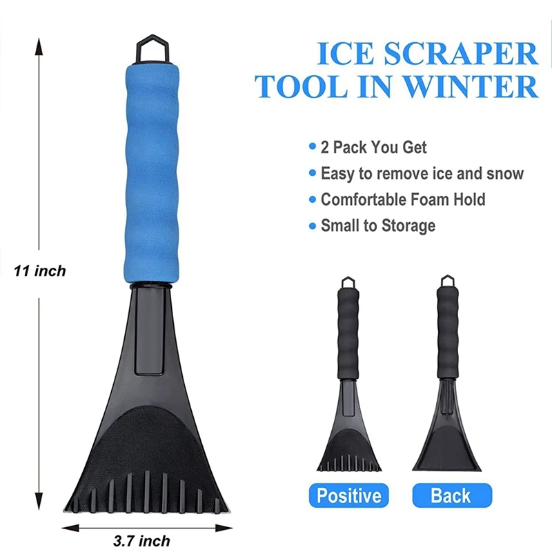 2 Pack Ice Scraper Snow Frost Removal Tool Sturdy Foam Grip Compact