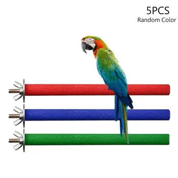 

5Pcs Wooden Bird Perch Rough-surfaced Parrot Bird Cage Perch Stand for Grinding 11UA