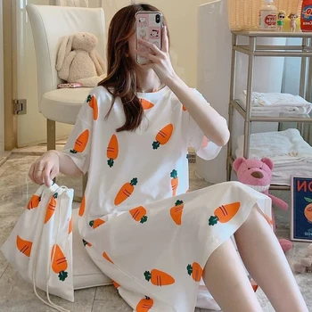 

New Summer Pajama Korean Version The Princess Fresh Sweet Cute Bag Nightdress Female Summer Short Sleeved Large Size Pajamas