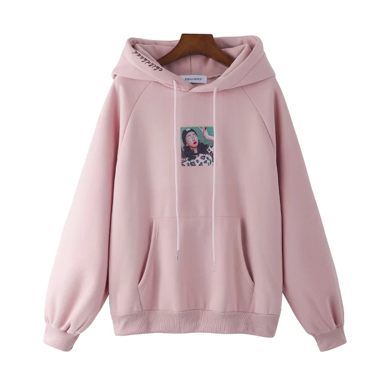 Merry Pretty женские толстовки Harajuku с мультяшным принтом, зимние теплые толстовки на шнурке, плотные пуловеры с карманами и капюшоном, спортивный костюм - Цвет: Розовый