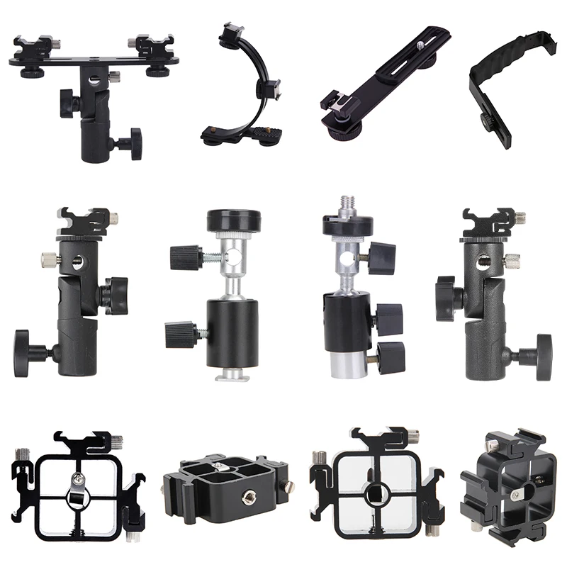 

E Type Metal Flash Bracket Universal Hot Shoe Speedlite Umbrella Holder With 1/4" to 3/8" Screw Mount Swivel Adapter Light Stand