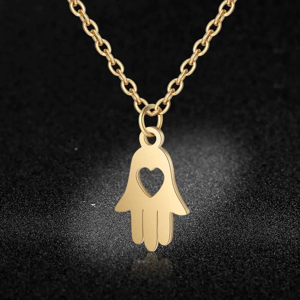 

100% Stainless Steel Hamsa Hand Charm Necklace Vnistar Simple Design Bless and Protect Hand Pendant Necklaces Amulet Necklace