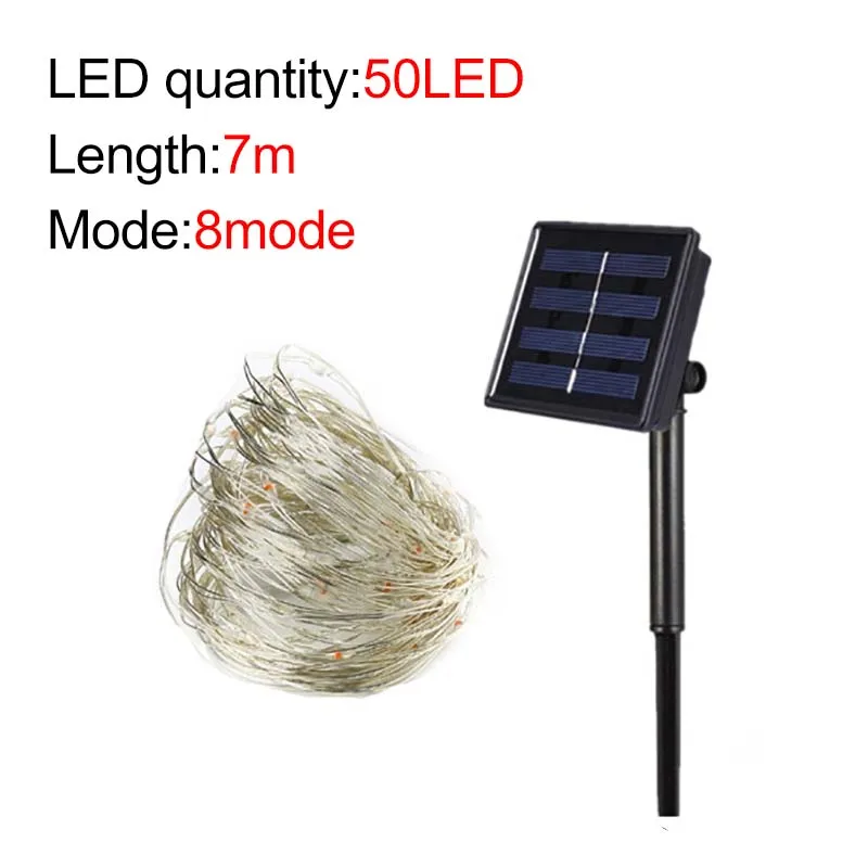 7m 50LED Светильник на солнечной батарее 10 м 20 м 100 светодиодный Сказочный светильник с серебряной проволокой для помещений и улицы Водонепроницаемый светодиодный светильник для сада семейные вечерние и рождественские шары - Испускаемый цвет: 7m 50LED