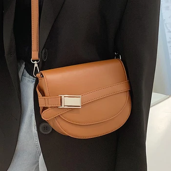 

Designer Saddle Messenger Bags for Women 2020 Trend Simple Solid PU Leather Shoulder Cross Body Bags Lady's Fashion Small Bag
