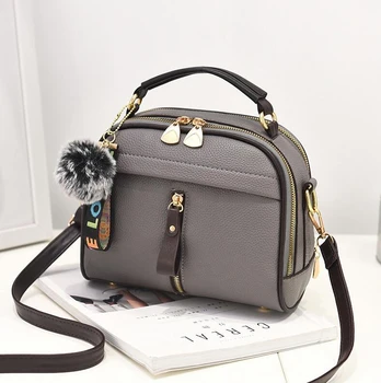 

2020 Women Shoulder Bags Crossbody Bag For Women Handbag PU Leather Full Moon Candy Color Cute With Fur Ball shell shape bag#55