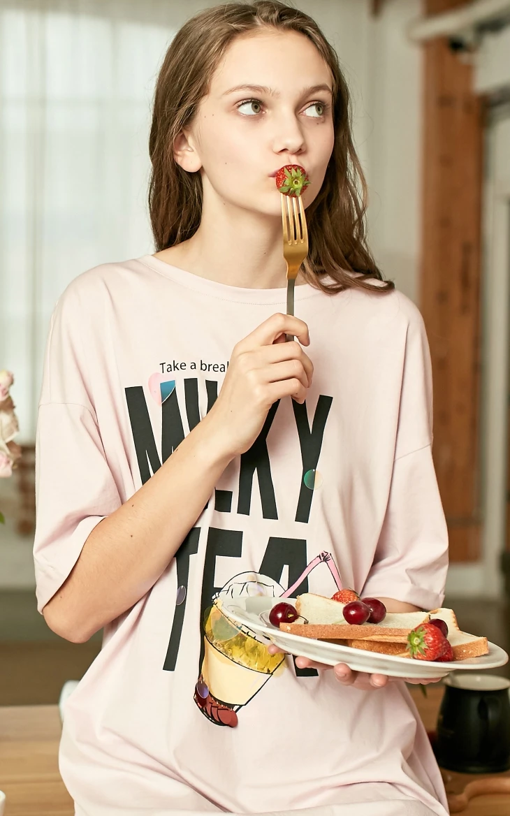 Vero Moda New Ins Style Women's Cotton Letter Print Paillette T-shirt Dress | 319161524