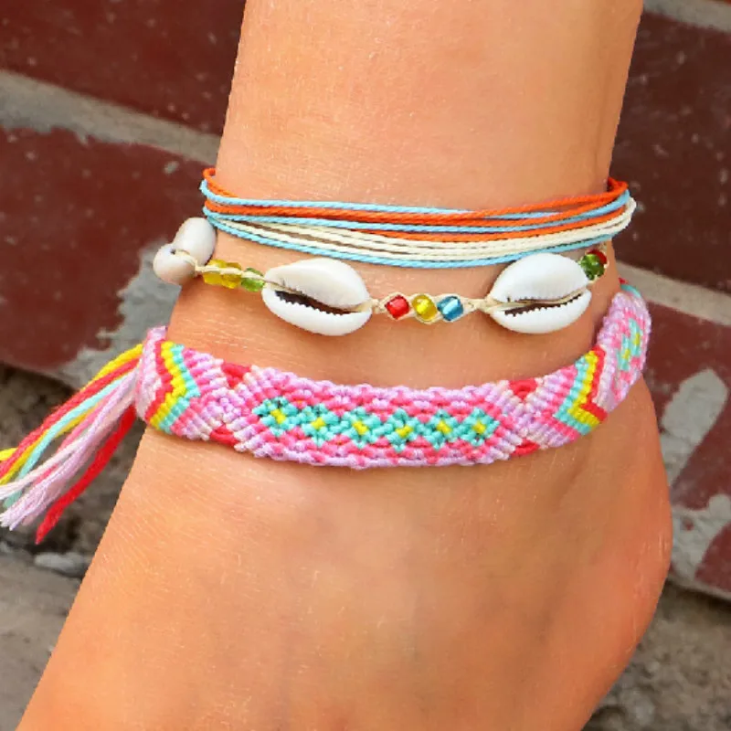 Meetvii Bohemian Colorful Waterproof Wax Rope Anklets Set for Women Girls Woven Beach Shell Charm Leg Bracelet Foot Jewelry Meetvii Bohemian Colorful Waterproof Wax Rope Anklets Set for Women Girls Woven Beach Shell Charm Leg Bracelet Foot Jewelry
