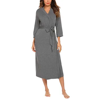 

Women's 4/3 Sleeve V-neck Lightweight With Belt Long Robe Bathrobe Sleepwear Nightdress Nightwear Winter Homewear