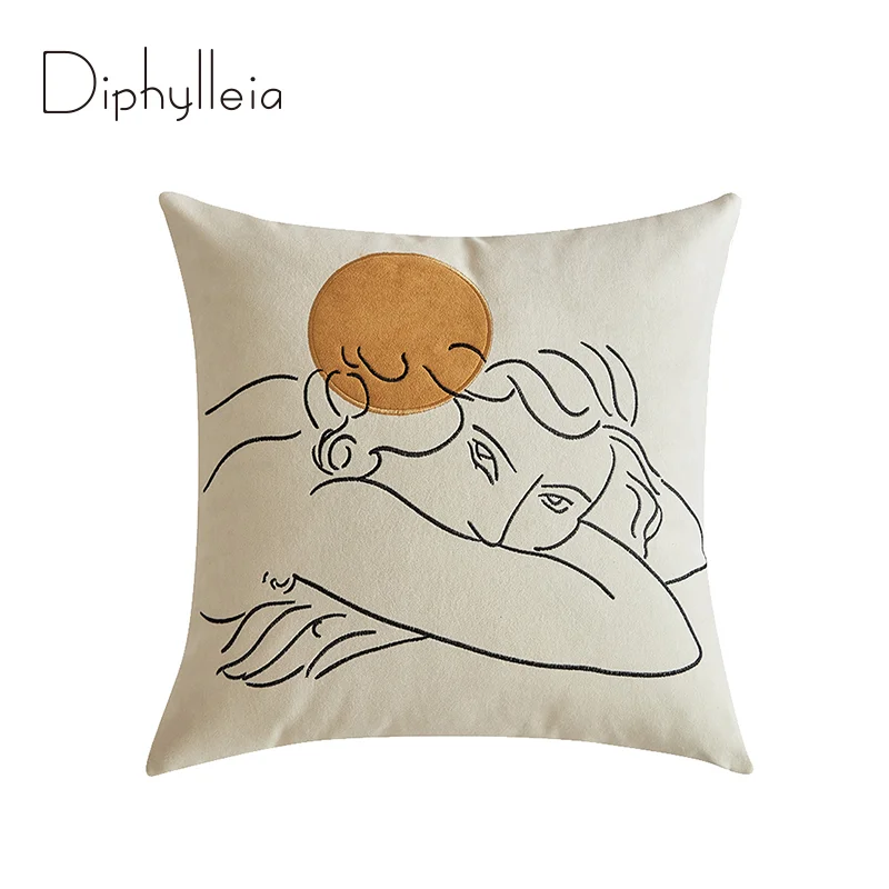 

Diphylleia Matisse Art Cushion Covers Modern Minimalist Style Sketch Drawing Embroidered Super Soft Valour Pillow Case 45x45cm