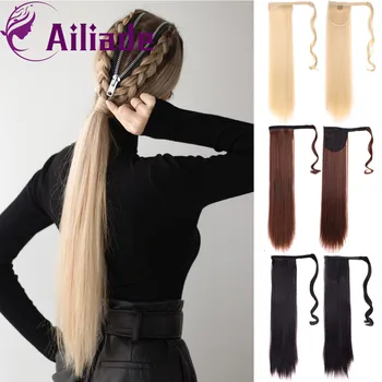 

AILIADE 24" 120g Hairpins Wave Ponytail Hairpiece Wigs Straight Clip In Tail False Hair Synthetic Curly Hair Extensions