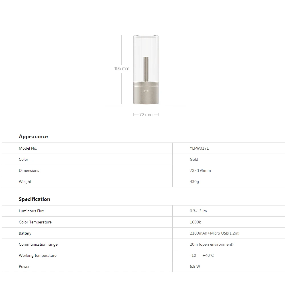 Yeelight умная свеча светодиодный USB лампа приложение управление перезаряжаемый портативный чтение атмосфера спальни лампа для Xiaomi mijia