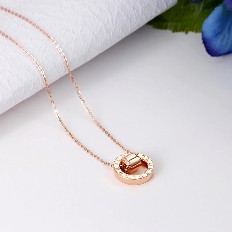Мода 2 Круг 18K чистого натурального шелка из розового золота с надписью «Love» очарование кулон Цепочки и ожерелья Набор для Для женщин; изящное платье для офиса, ювелирное изделие, подарок