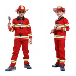 Детский костюм пожарного Сэма для косплея, вечерние костюмы на Хэллоуин, необычная форма пожарного, куртка + штаны + Кепка, комплект одежды