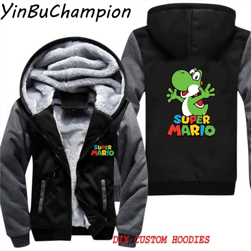Мужские зимние толстовки с капюшоном Super Mario Bros Yoshi Naruto толстовки с капюшоном из плотного флиса спортивный костюм на молнии камуфляжная куртка пальто