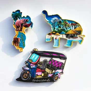 

Fridge Magnets Thailand Tourist Souvenir Tu Tu Car Elephant Map Decorative Resin Craft Magnets for Refrigerators Gifts Ideas