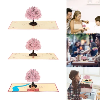 

3D Stereo Cards Cherry Tree Wedding Invitations Cards Valentine's Anniversary Greeting Travel Card Greeting Postcard Gifts Card