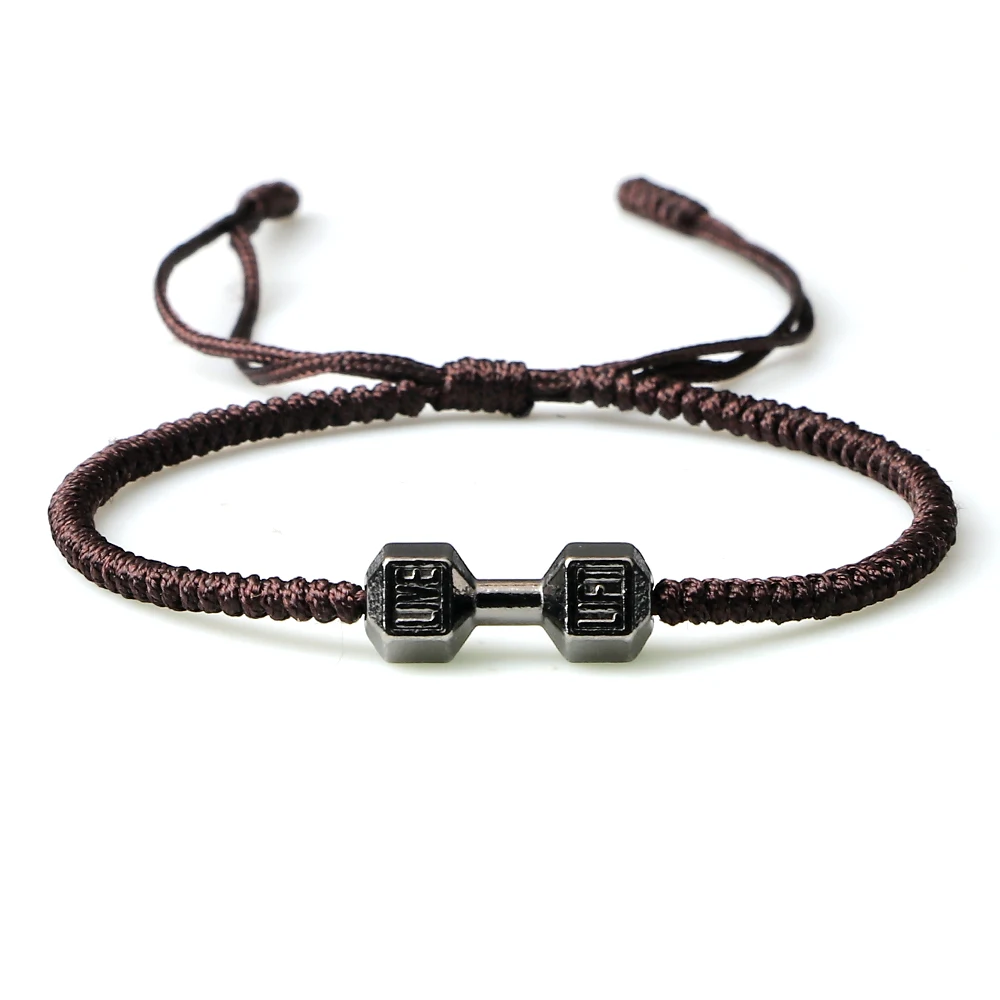 Charm Dumbbell Strand Bracelets | Handmade Braid Knot Adjustable Bracelets | Barbell Fitness Energy Jewelry | Couple Gifts