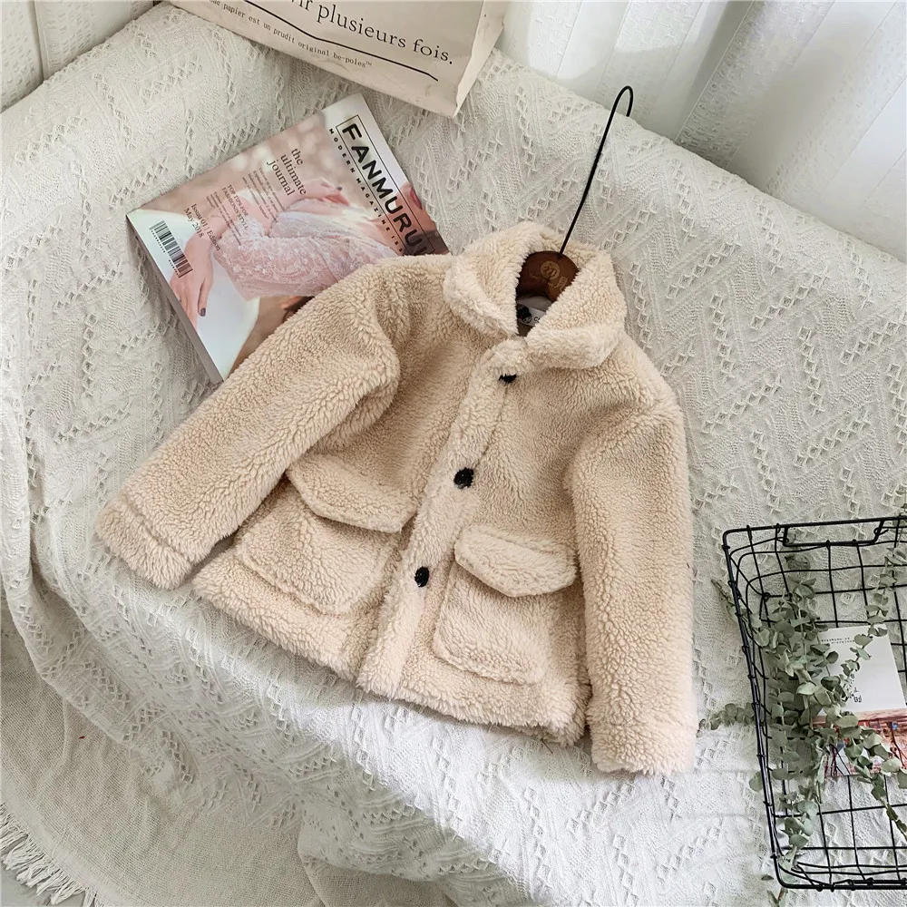 Детское зимнее пальто из овечьей шерсти Вельветовая куртка пальто с искусственным мехом для маленьких девочек теплое пальто для мальчиков утепленные детские парки верхняя одежда для девочек - Цвет: Beige