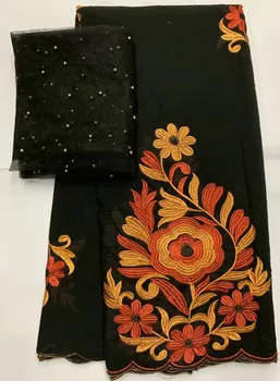 

african lace fabric embroidery cotton fabric french tulle lace with beads swiss voile lace 2+5yards nigerian lace fabrics ZDL-A5