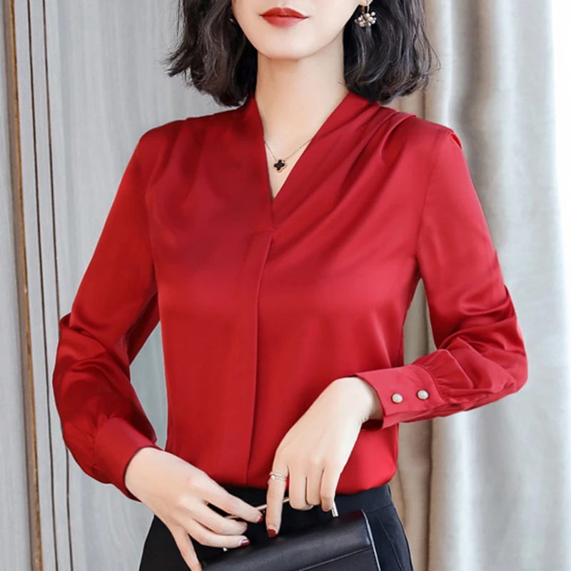  Fashion Autumn Women Silk Shirts Woman Satin Blouses Shirt Blusas Mujer De Moda Women Shirts Woman 