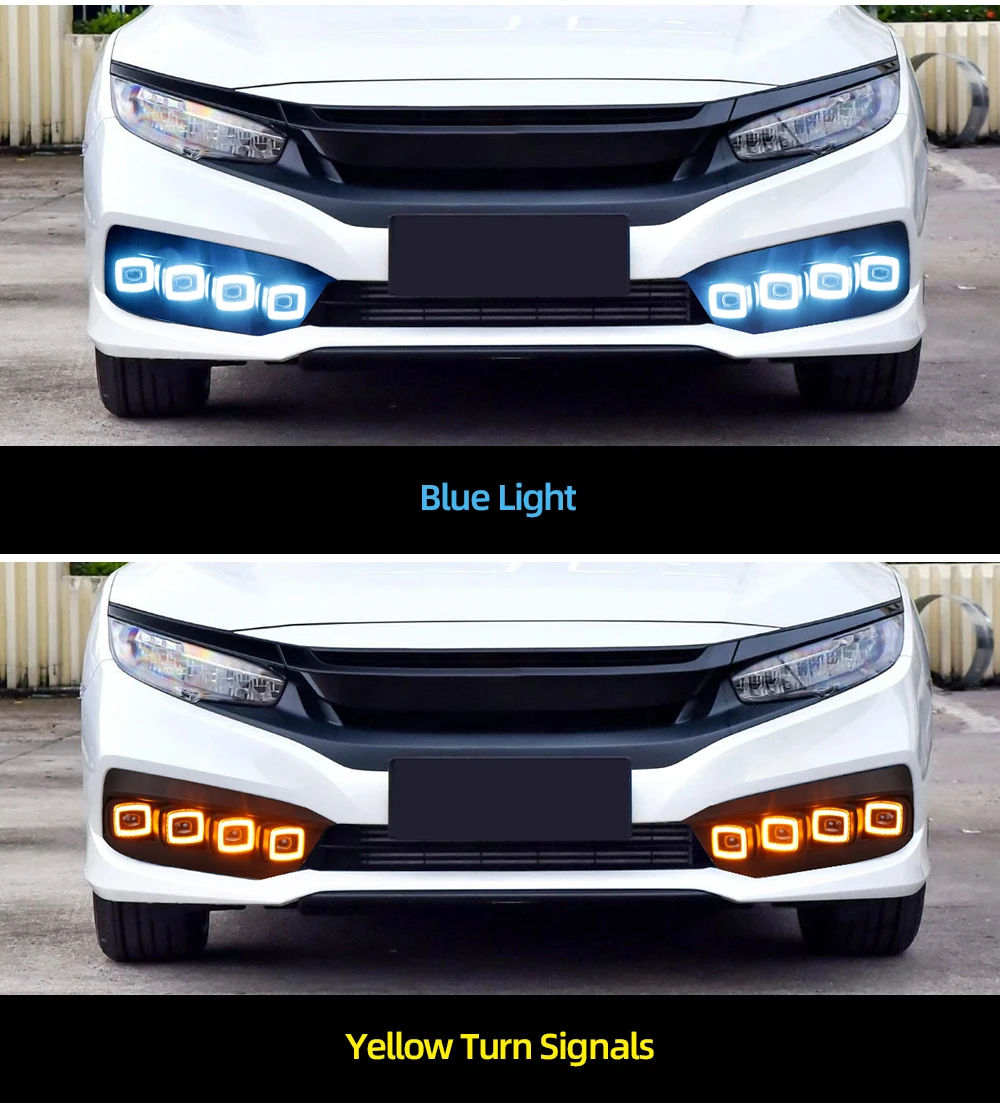 CSCSNL 2 шт. Автомобильный светодиодный DRL Дневной ходовой светильник для Honda Civic Дневной светильник с желтым сигналом поворота ночной синий