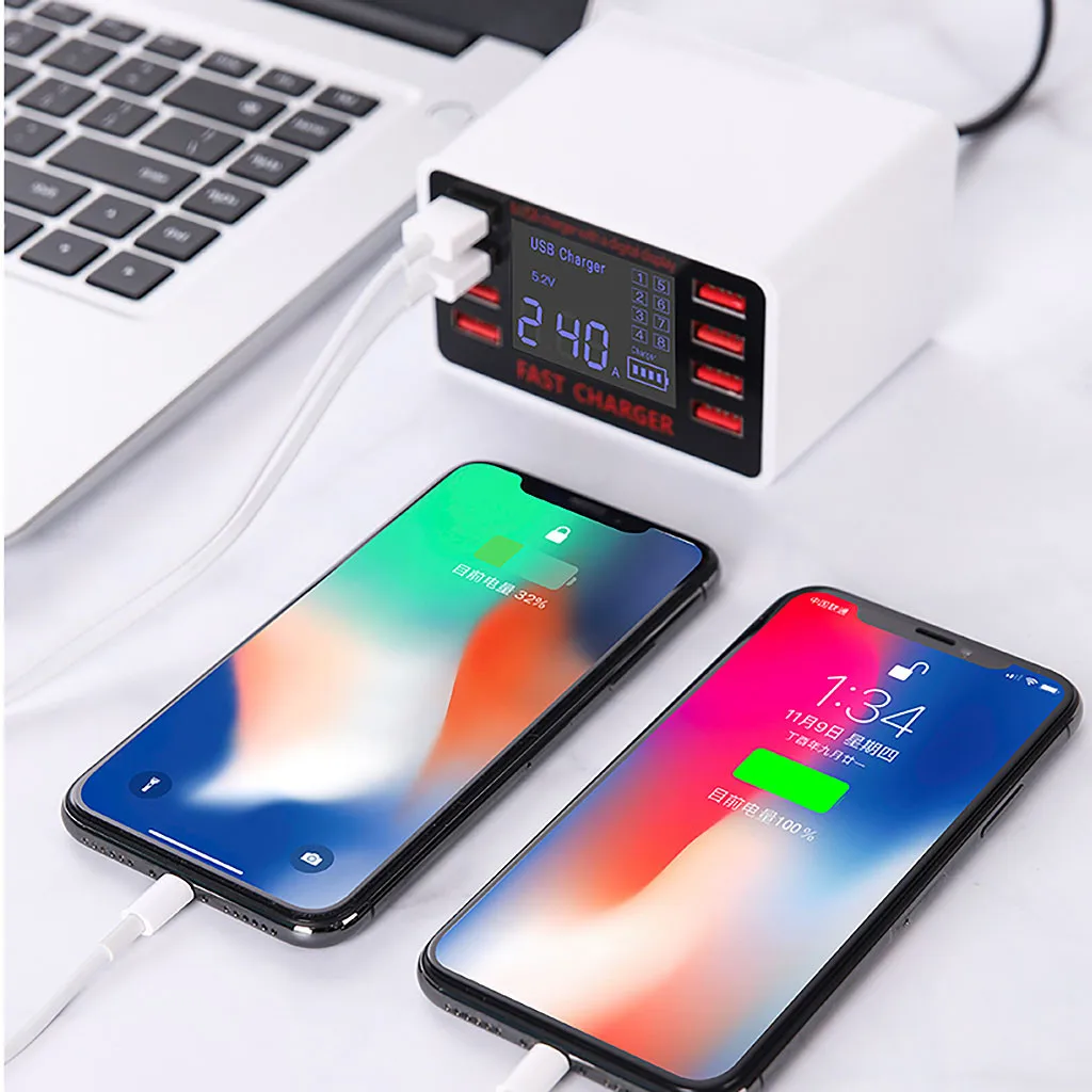 40 Вт Мульти USB 8-Порты и разъёмы смарт-устройство для быстрой Зарядное устройство 3,0 USB Порты и разъёмы с светодиодный Дисплей телефон Зарядное устройство USB Зарядное устройство быстрой Зарядное устройство для путешествий Зарядное устройство