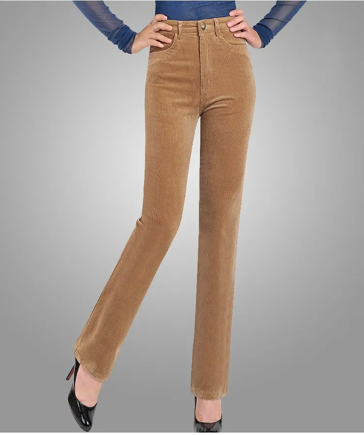 

Fashion 2019 Fall Women Stretch Corduroy Pants Loose Trousers High Waist Pants Cotton Casual Button Plus Size Pants