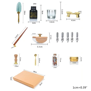 

Retro Calligraphy Quill Feather Dip Pen with Nibs Wax Seal Stamp Holder Gift Box