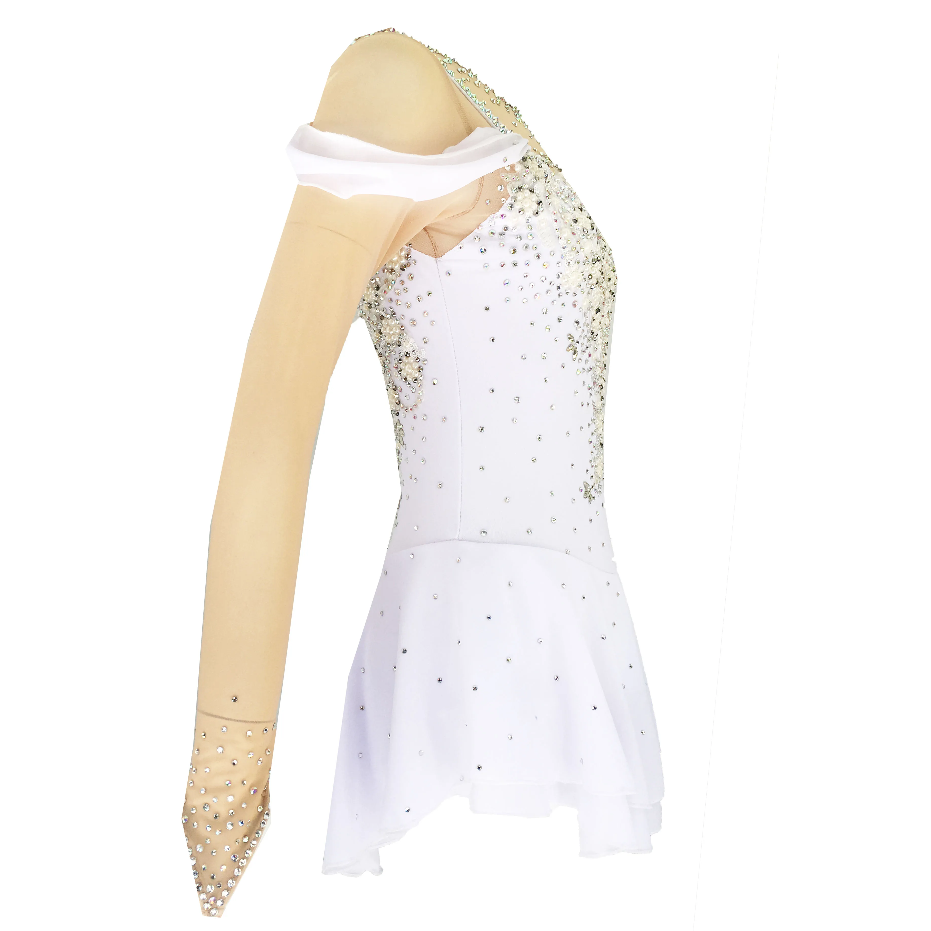 

White Figure Skating Dress Women's Girls' Ice Skating Dress Khaki Open Back Spandex High Elasticity Training Skating