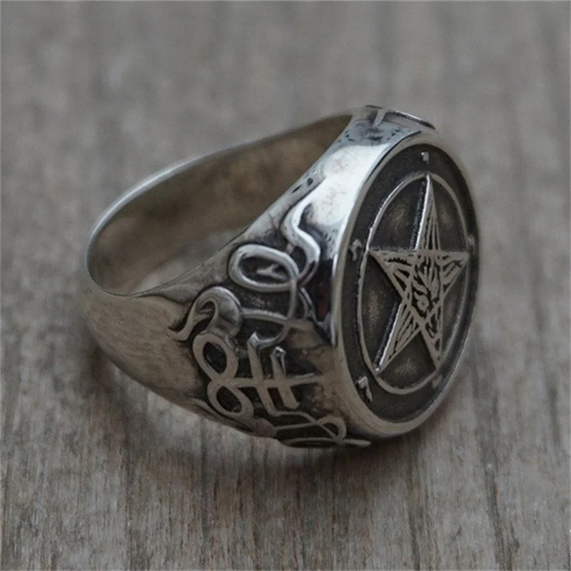 Gothic Witch Demon Satan Pentagram Men's Ring Punk Accessories Suitable for Adventure Brothers Gift Amulet Jewelry Wholesale