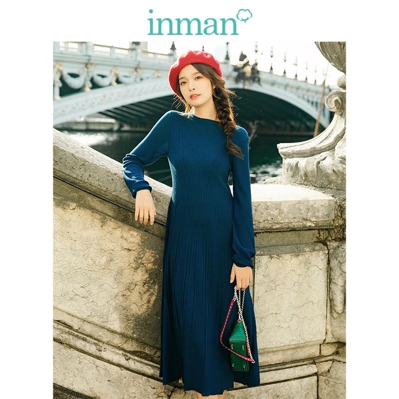 INMAN O-enck Retro Hongkong Style Defined Waist Slim Long Sleeve Snit A-line Women Long Dress INMAN O-enck Retro Hongkong Style Defined Waist Slim Long Sleeve Snit A-line Women Long Dress