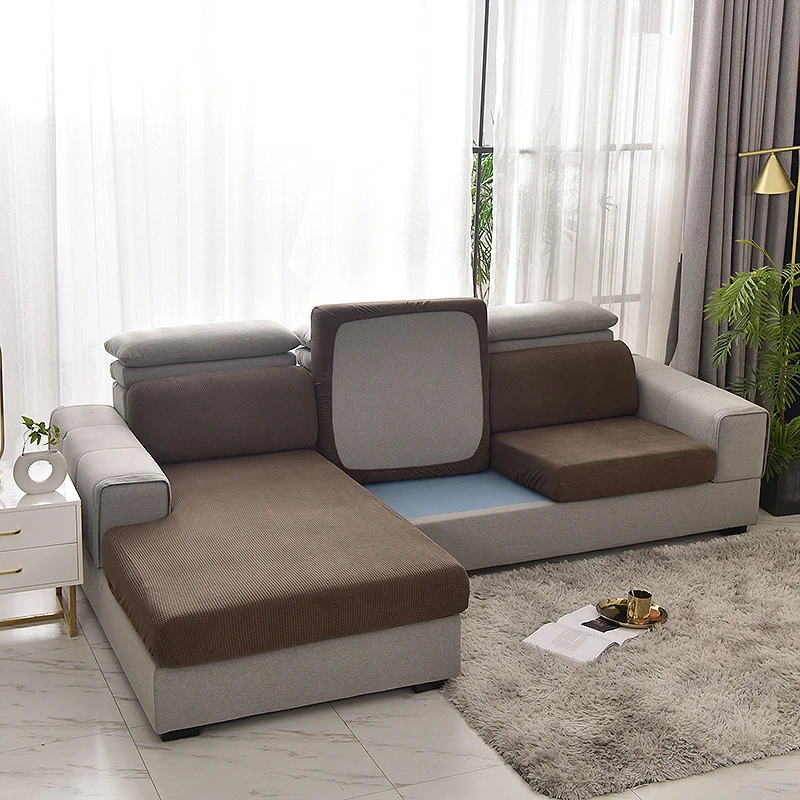 thumbnail image 1 of 1 funda de cojín gruesa para sofá, funda de asiento de sofá de esquina, protector de muebles, funda elástica, color gris y azul sólido, 1 of 5