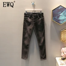 [EWQ] Осень, новые модели, винтажные, полная длина, большие размеры, обтягивающие, высокая талия, подходят ко всему, рваные брюки-карандаш, женские джинсы AF934