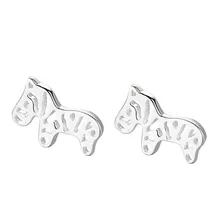 Подлинные 925 пробы серебряные серьги-гвоздики для женщин простые дикие Ccute Horse серьги ювелирные изделия не аллергические аксессуары