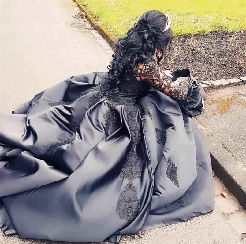 Сексуальное черное бальное платье Vestidos De Quinceanera с прозрачным вырезом из атласа с длинным рукавом и аппликацией, милое платье для выпускного вечера 16