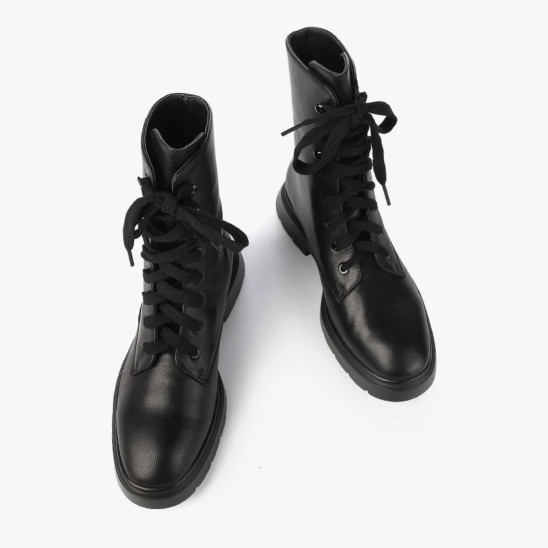 

BELLECOMIns Handsome Black Martin 2019 Joker Short Woman Autumn England Wind Genuine Leather Single Boots