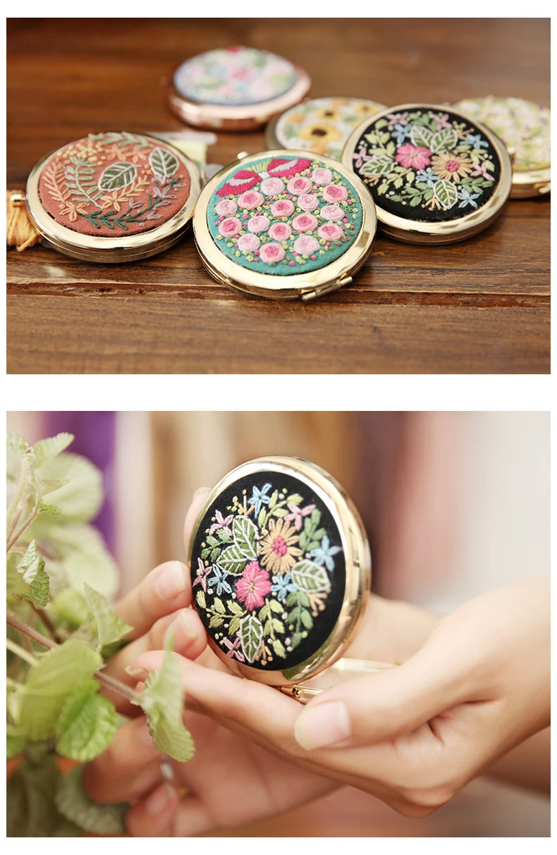 DIY embroidery makeup mirror portable folding double-sided mirror Manual Beginner Novice Production 3D Cloth Embroidery-13