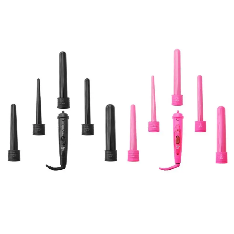 

5 in 1 Hair Curler Curling Iron Machine Wand Set 5 Interchangeable Ceramic Barrels Portable