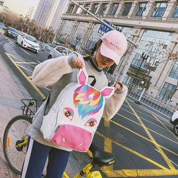 

Cartoon Cute Unicorn Backpack Anime Action Figure Printed Canvas Girls Students Fashion Schoolbags Teenager Travel Shoulder Bag