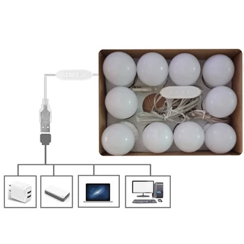 

LED Mirror Light Dresser Light Bulb String Hollywood Beauty Makeup Mirror Wall Bulb USB Tricolor