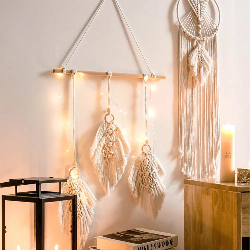 

Tapestry DIY Hand-woven Rope Cotton Bohem Wall Decoration Feather Decor Tapestry Wall Hanging MU