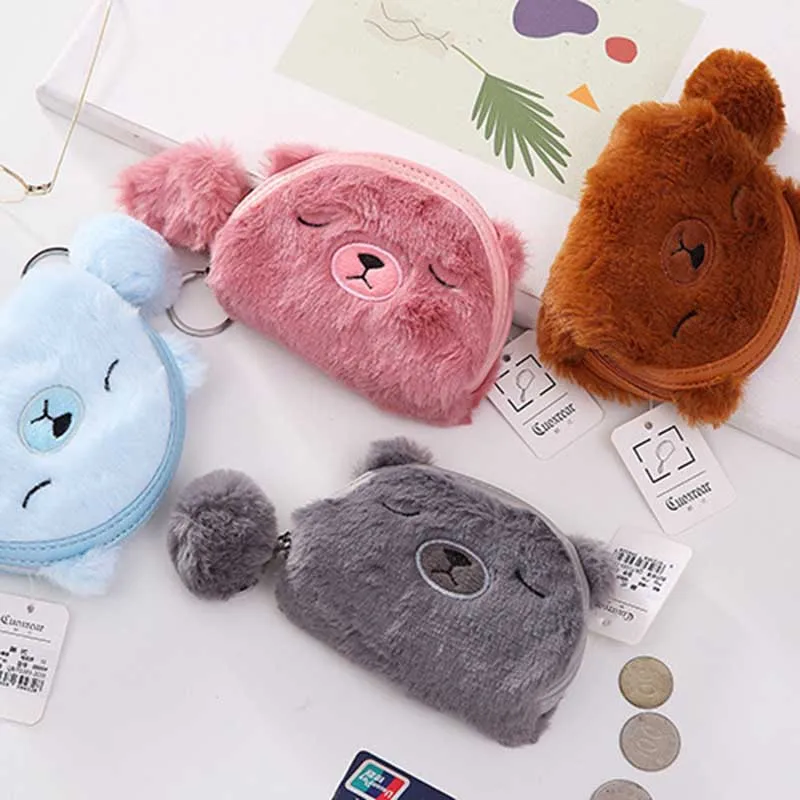 4 стиля милый медведь молния длинный плюшевый Кошелек для монет Kawaii Детский кошелек для монет женские кошельки мини сумочка для девочек держатели для карт