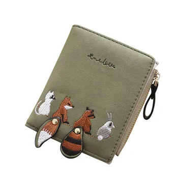

Aelicy Women's Cute Animals Embroidery Short Wallet Card Holder Billfold Purse PU Leather Fashion Clutch Short Wallet 0119