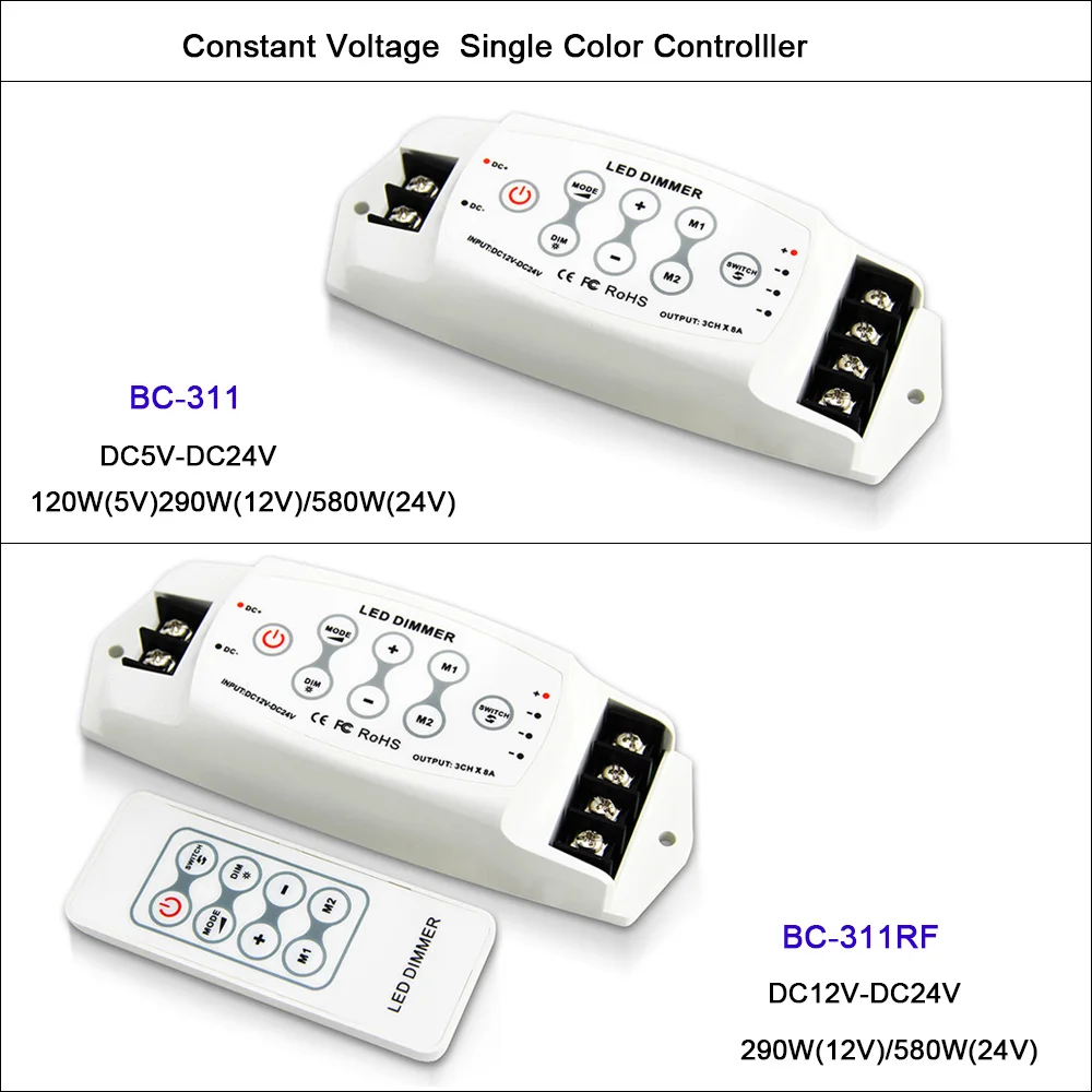 DC5V 12V 24V Single Color LED Strip Dimmer 8A*3CH RF Wireless remote BC-311RF/BC-311 lamp tape Controller 2020 new mobile phone wireless remote dimmable color adjustable smart bulb 6w led candle bulb e27 tip bubble free to adjusted